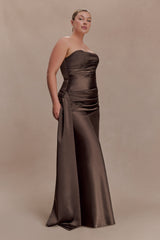 Sarah Strapless Maxi Dress With Waist Tie - Mocha