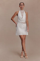 Arra Chiffon And Lace Halter Mini Dress - White