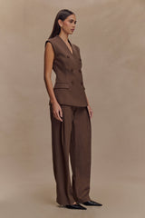Penelope Suiting Sleeveless Blazer - Chocolate