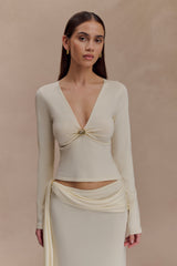 Miraby Front Ruched Knit Long Sleeve Top - Ivory