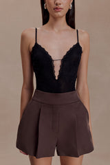 Jasper Sheer Plunge Lace Bodysuit - Black