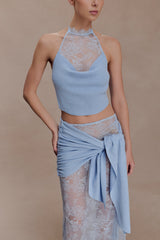 Lucy Lace And Knit Halter Top - Cornflower Blue