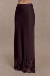 Nina Satin And Lace Maxi Skirt - Chocolate