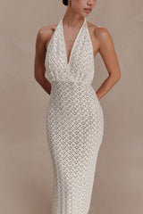 Deeliah Halterneck Crochet Maxi Dress - Ivory