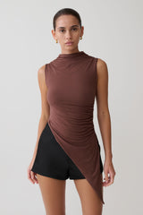 Suong High Neck Gathered Top - Mocha