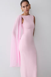 Farid Bandage Midi Dress With Chiffon - Baby Pink
