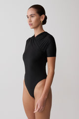 Junie Shortsleeve Cross-Over Bodysuit - Black