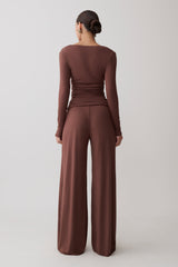 Dewi Wide Leg Modal Pants - Chocolate