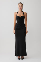 Hoai Gathered Slinky Halter Maxi Dress - Black