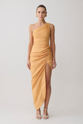 Birgit Linen Midi Dress With Hardware - Deep Peach