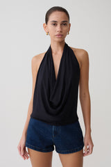 Huyen Cowl Front Modal Top - Black