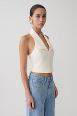 Calla Collared Sleeveless Halter Top - Ivory