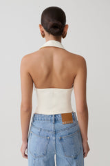 Calla Collared Sleeveless Halter Top - Ivory