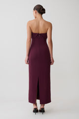 Cary Folded Strapless Crepe Midi Dress - Wine