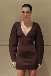 Billy Balloon Sleeve Knit Mini Dress - Dark Chocolate