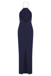 Elina Satin Necklace Maxi Dress - Navy