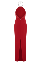 Elina Satin Necklace Maxi Dress - Red