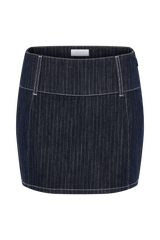 Loraine Mid Rise Denim Mini Skirt - Indigo Pinstripe