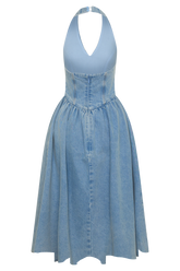 Miller Denim Halter Midi Dress - Classic Blue