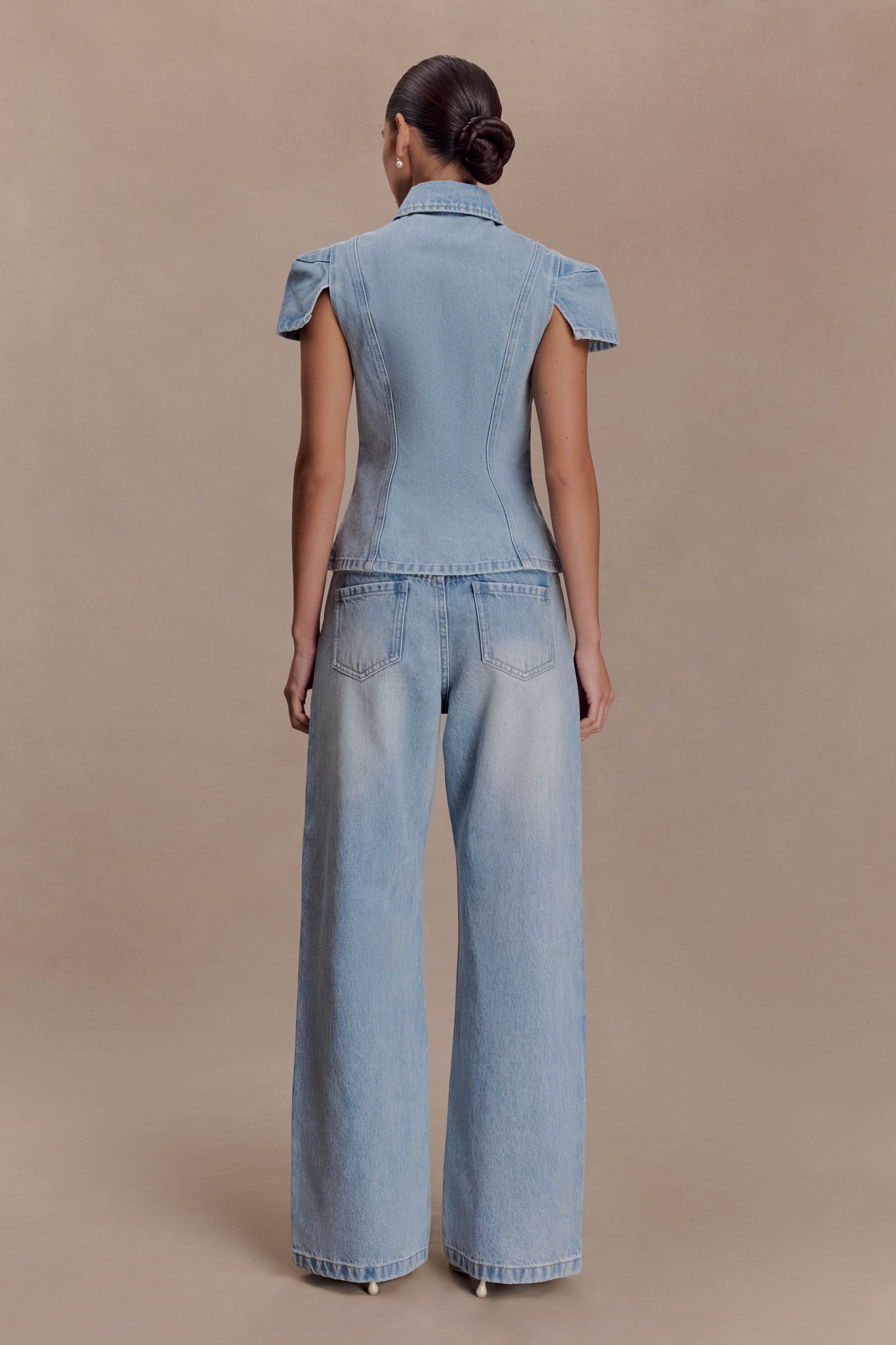 Perrie Mid Rise Straight Leg Tie Jeans - Washed Light Blue