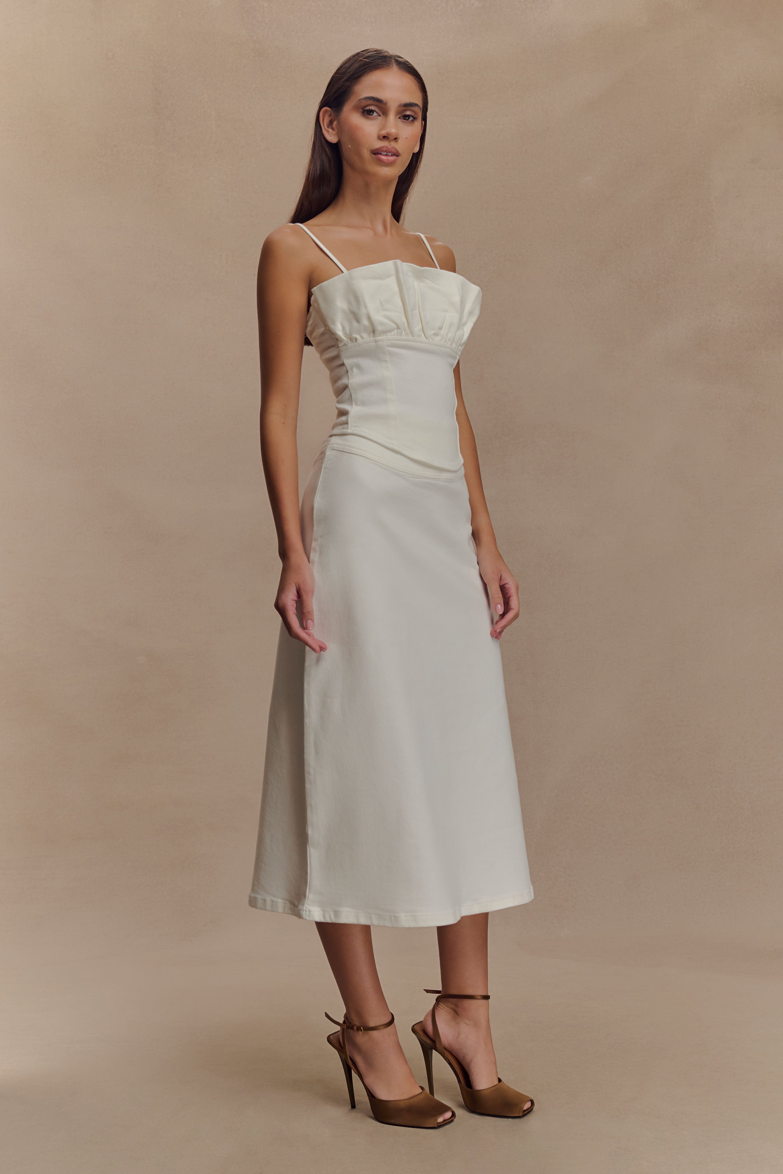 Cecilia Denim A-Line Midi Skirt - White