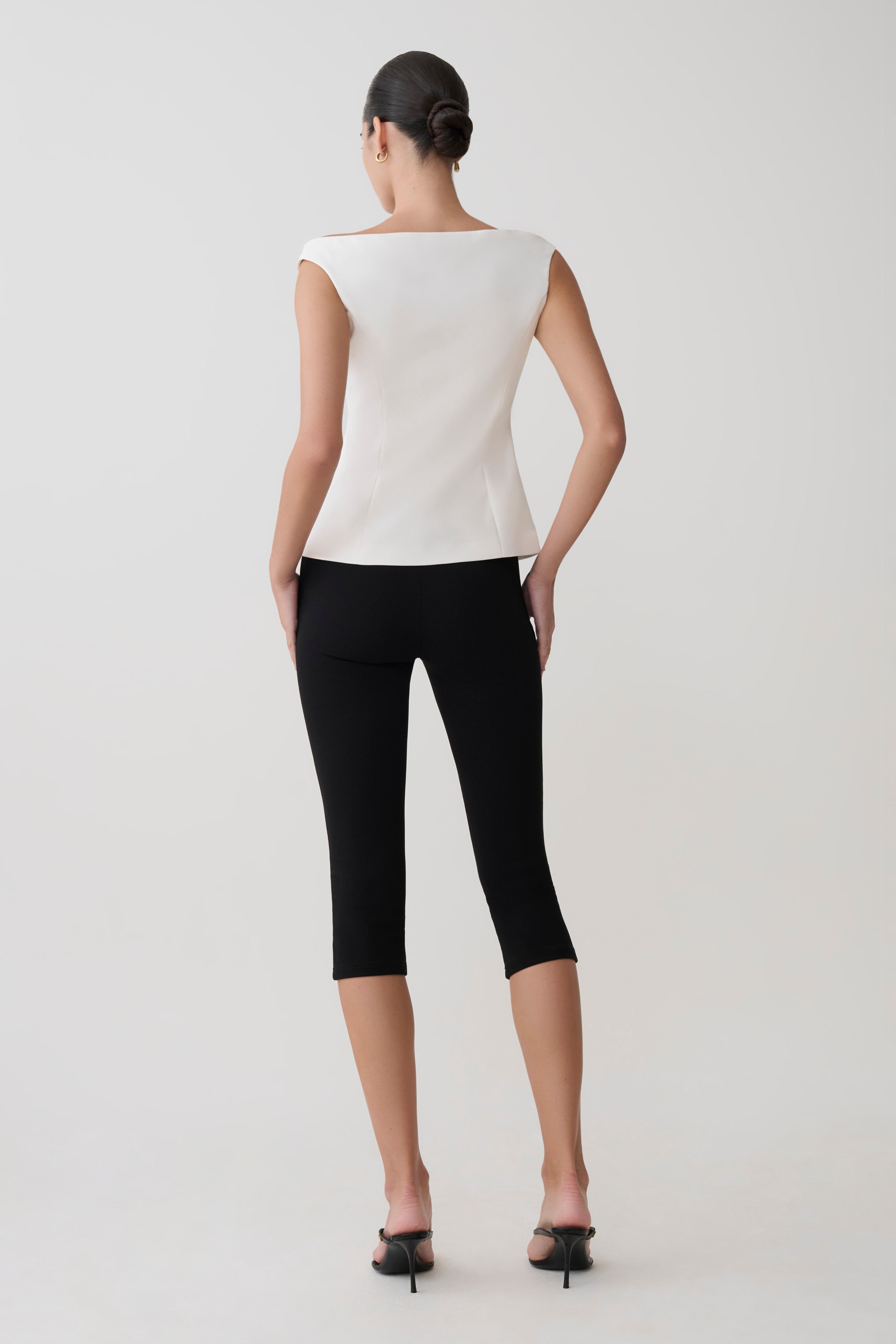 Billie Off Shoulder Sleeveless Button Top - White