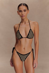 Corrie Crochet Tie Up Bikini Top - Black And Neutral Stripe