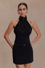 Emilia Beaded Waistband Mini Skirt - Black