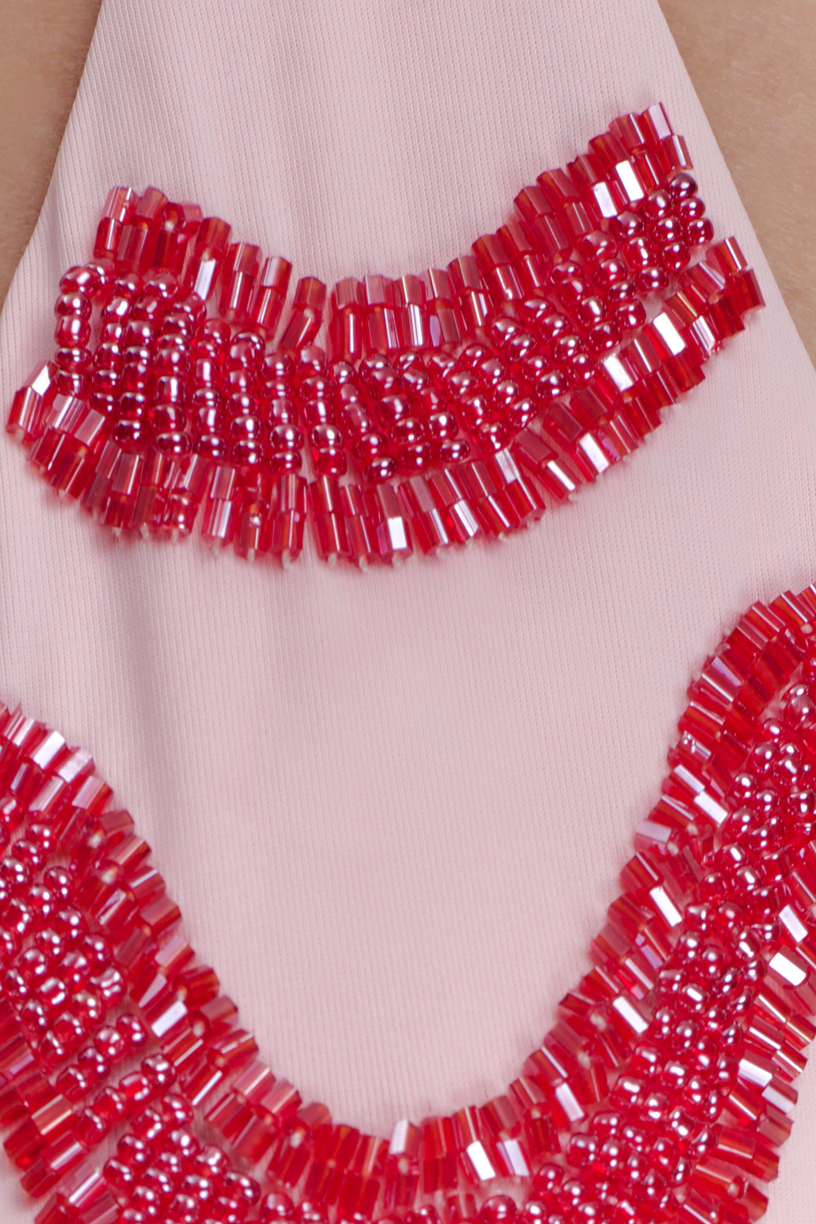 Robyn Beaded Triangle Bikini Top - Pink