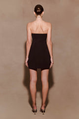 Liva Strapless Diamante Floral Trim Mini Dress - Black