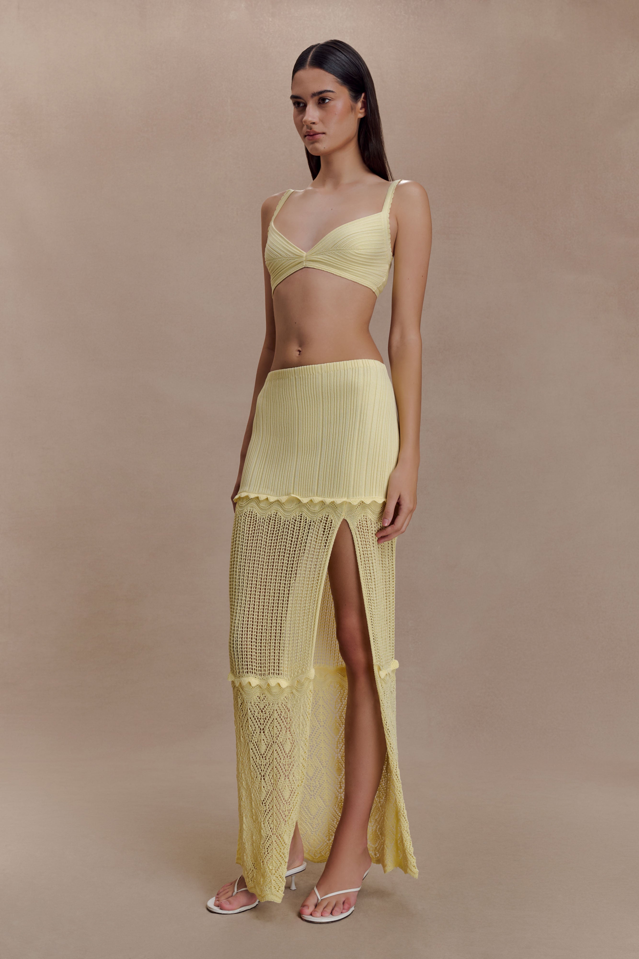 Coleene Pointelle Knit Maxi Skirt - Lemon