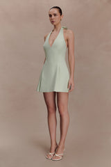 Nelly Halter Neck Cotton Mini Dress - Sage