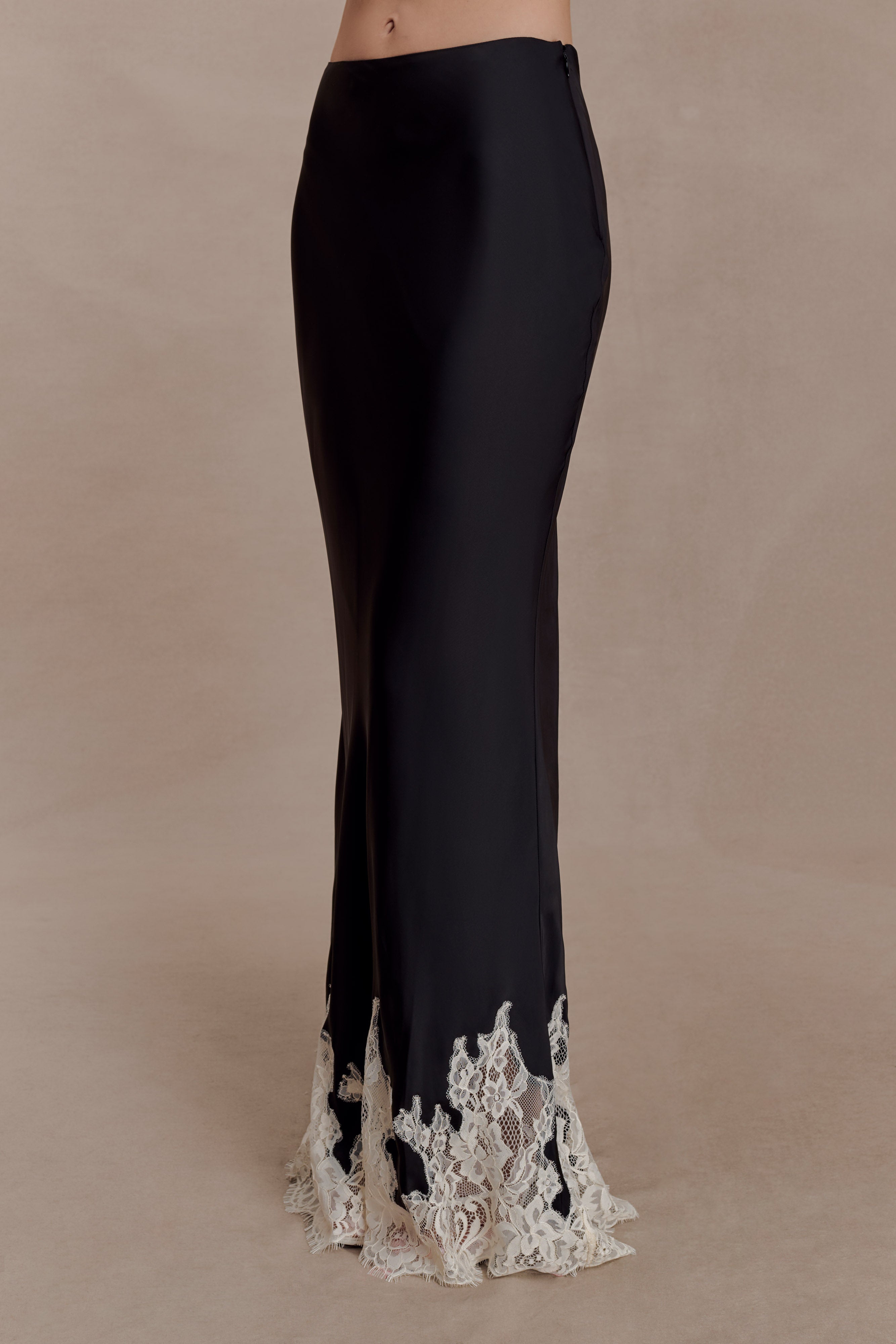 Nina Satin And Lace Maxi Skirt - Black/Ivory