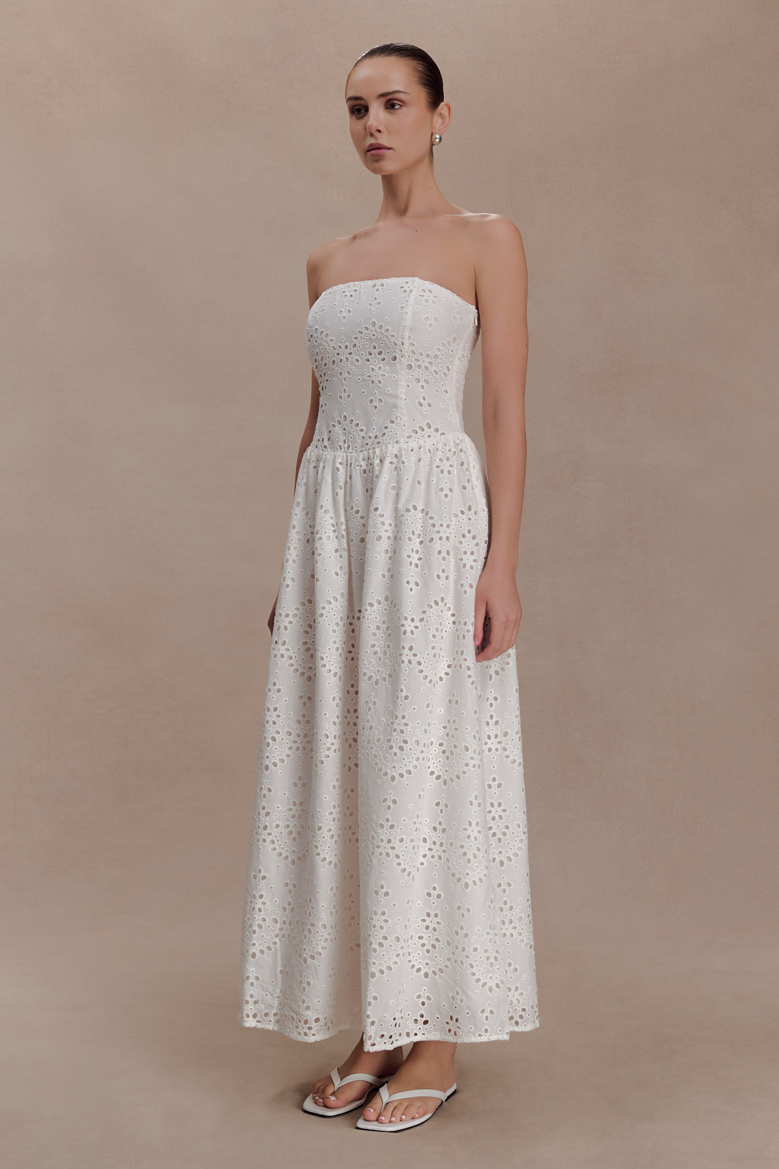 Maureen Broderie Strapless Maxi Dress - White
