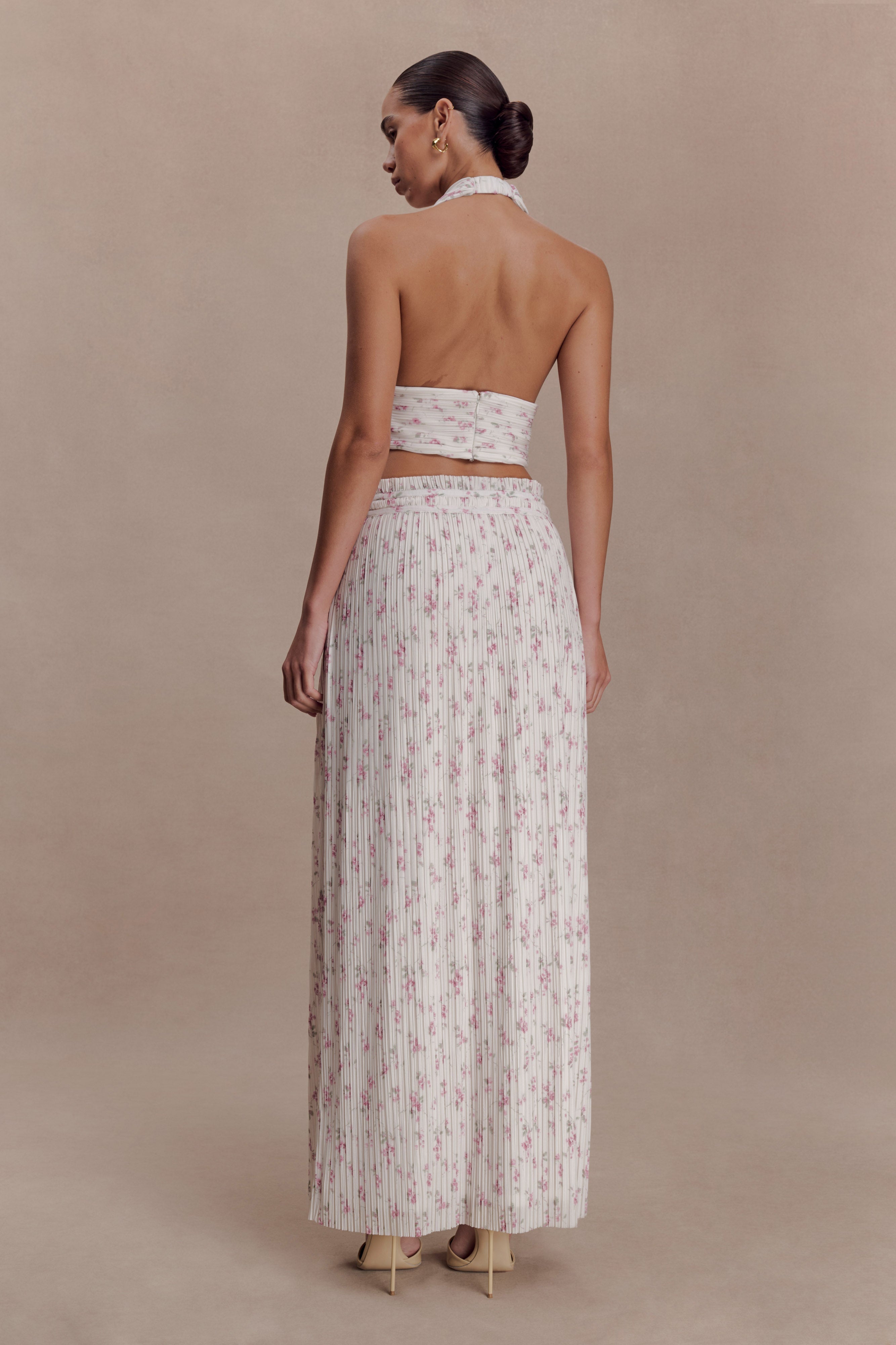 Amaris Gathered Plisse Maxi Skirt - Floral Ditsy Print
