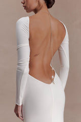 Marlene Slinky Low Back Maxi Dress - White