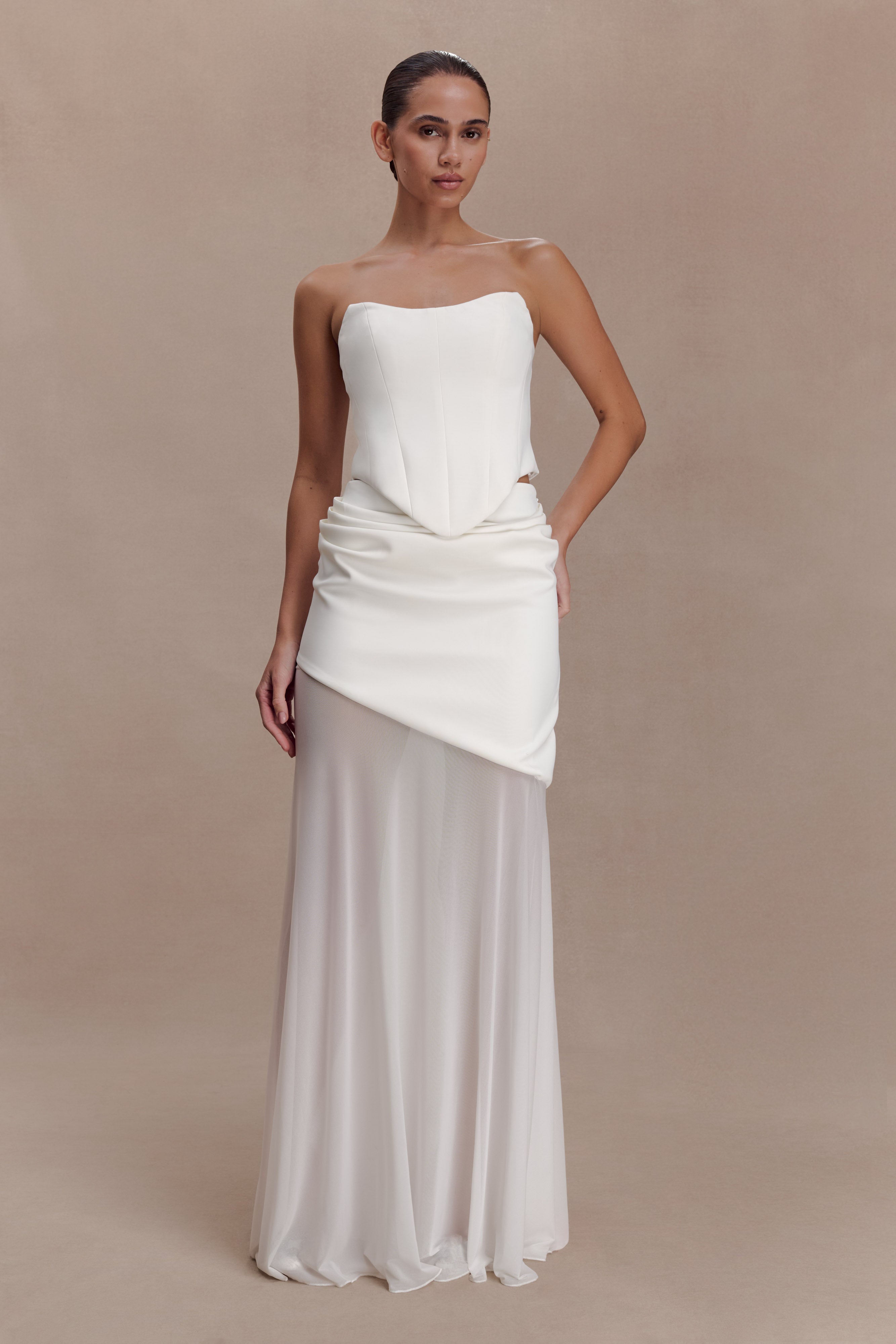 Karina Strapless Scuba Corset  - White