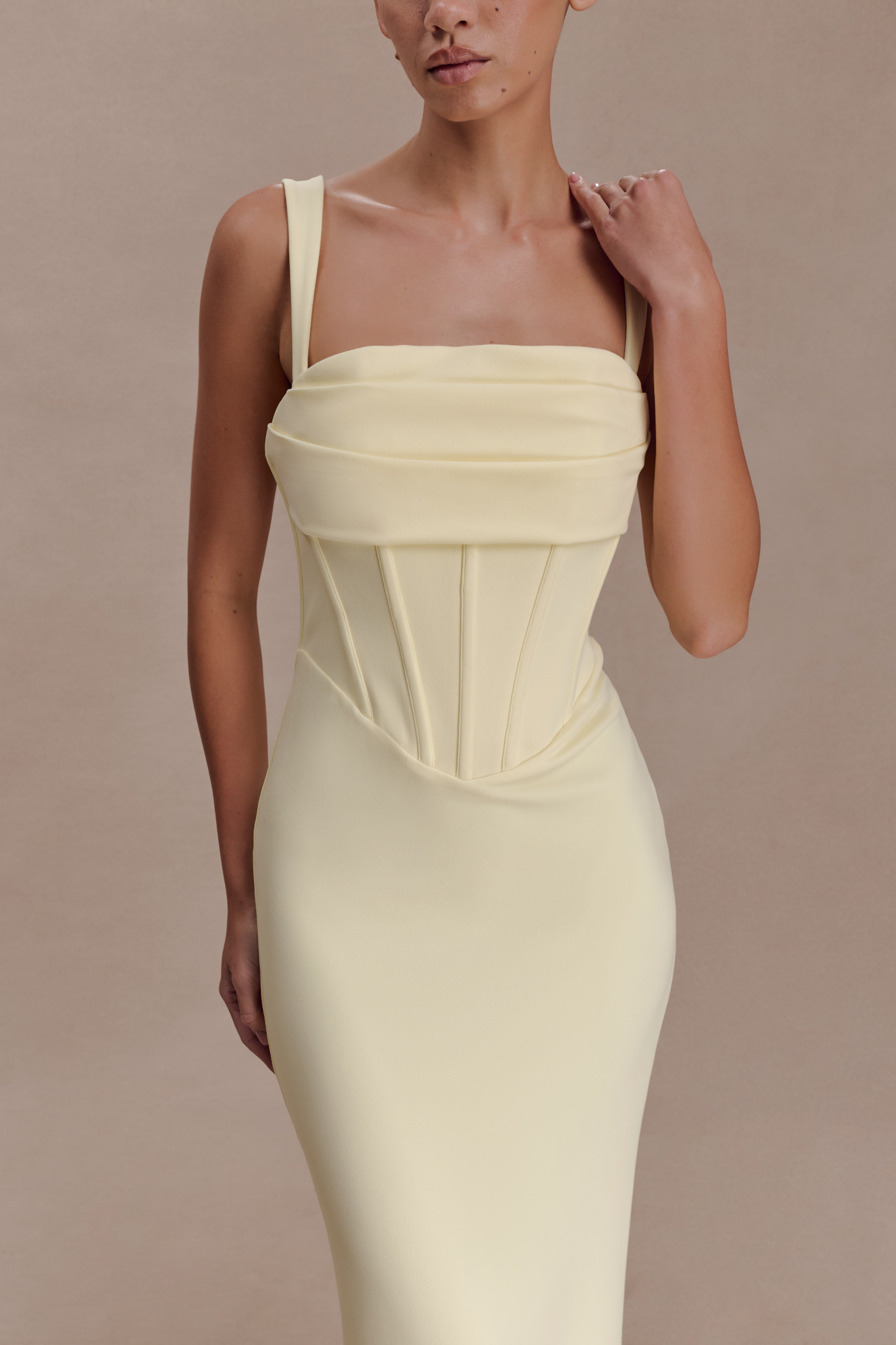 Luella Crepe Corset Maxi Dress - Lemon