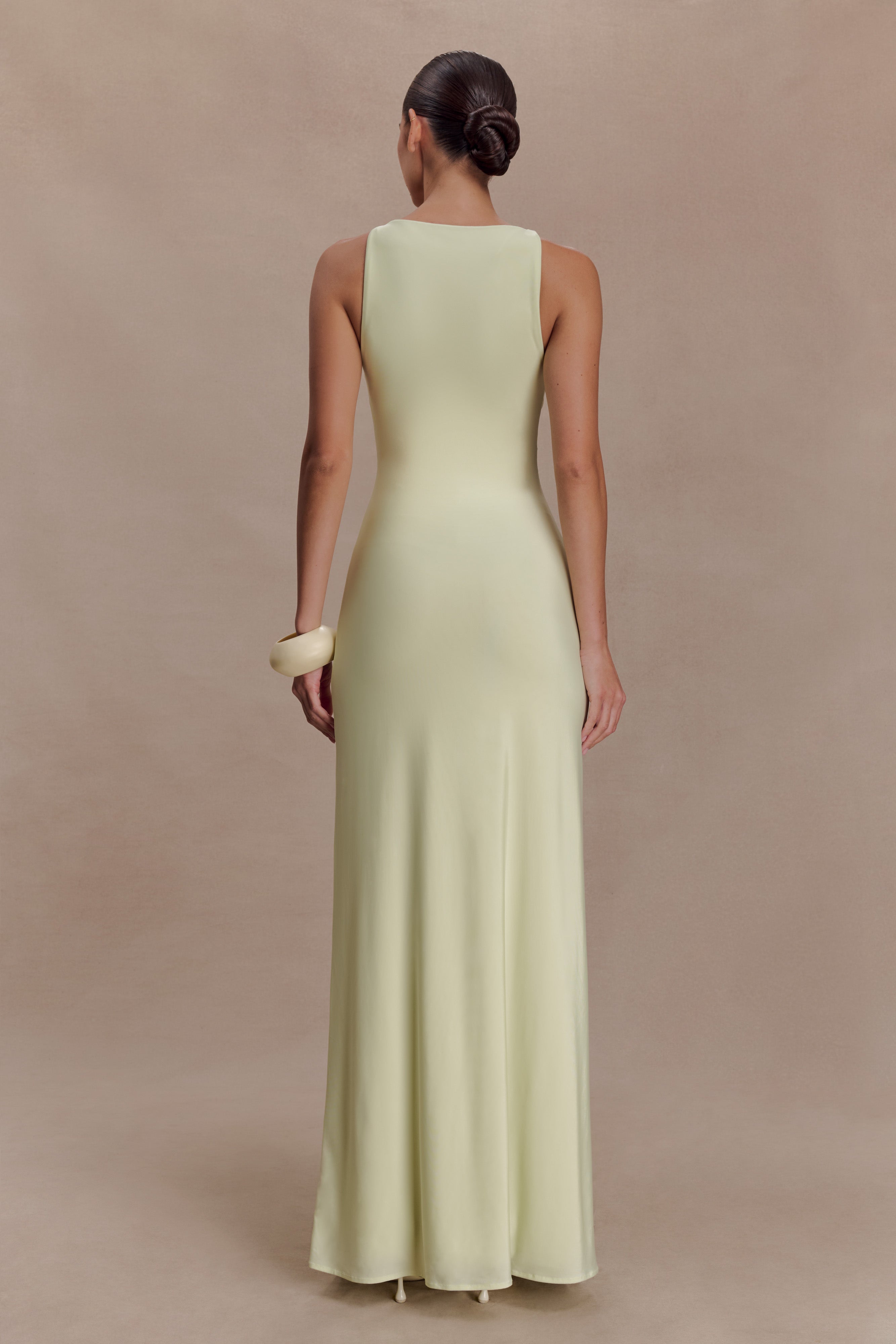 Perrie Slinky Ruched Maxi Dress - Pastel Lime