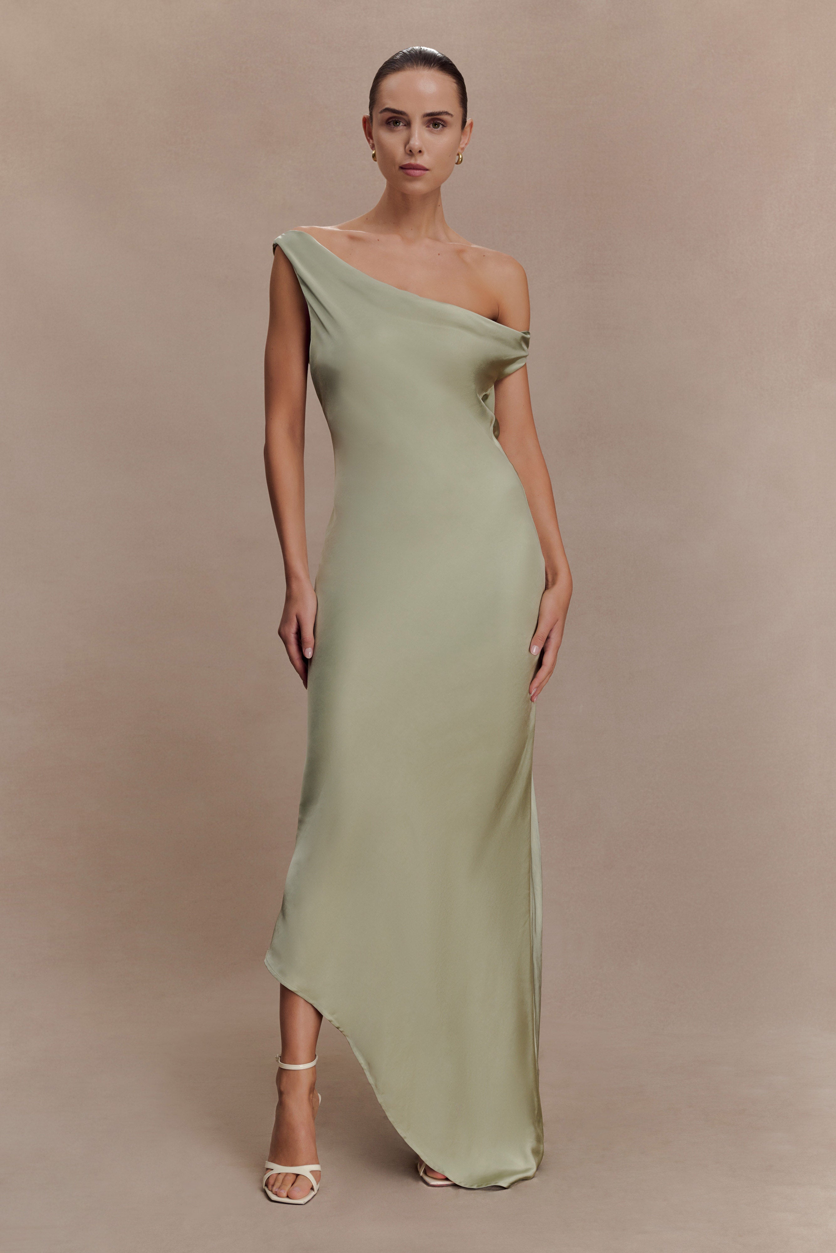 Yvette Slip Maxi Dress With Asymmetrical Hem - Sage