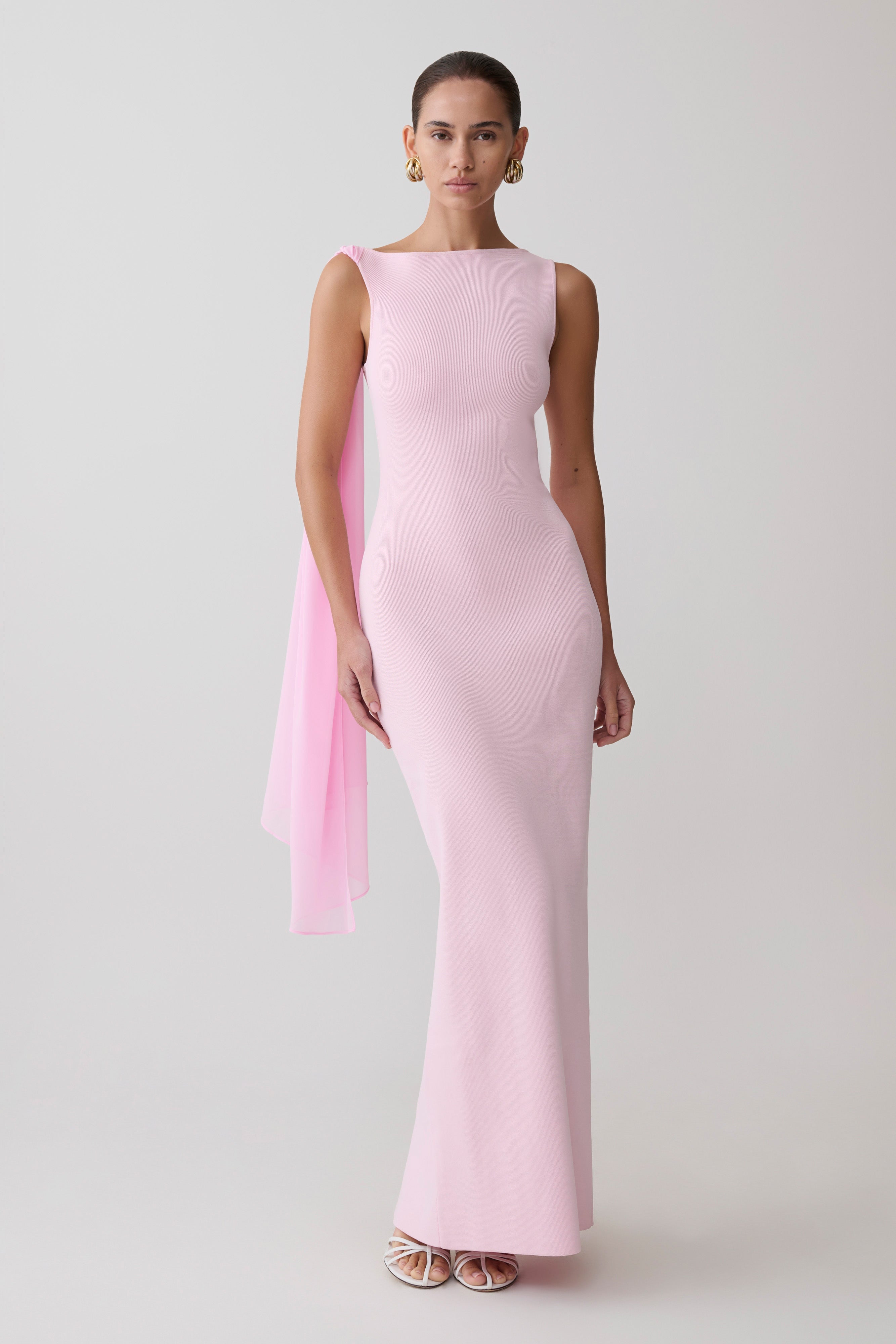 Farid Bandage Midi Dress With Chiffon - Baby Pink