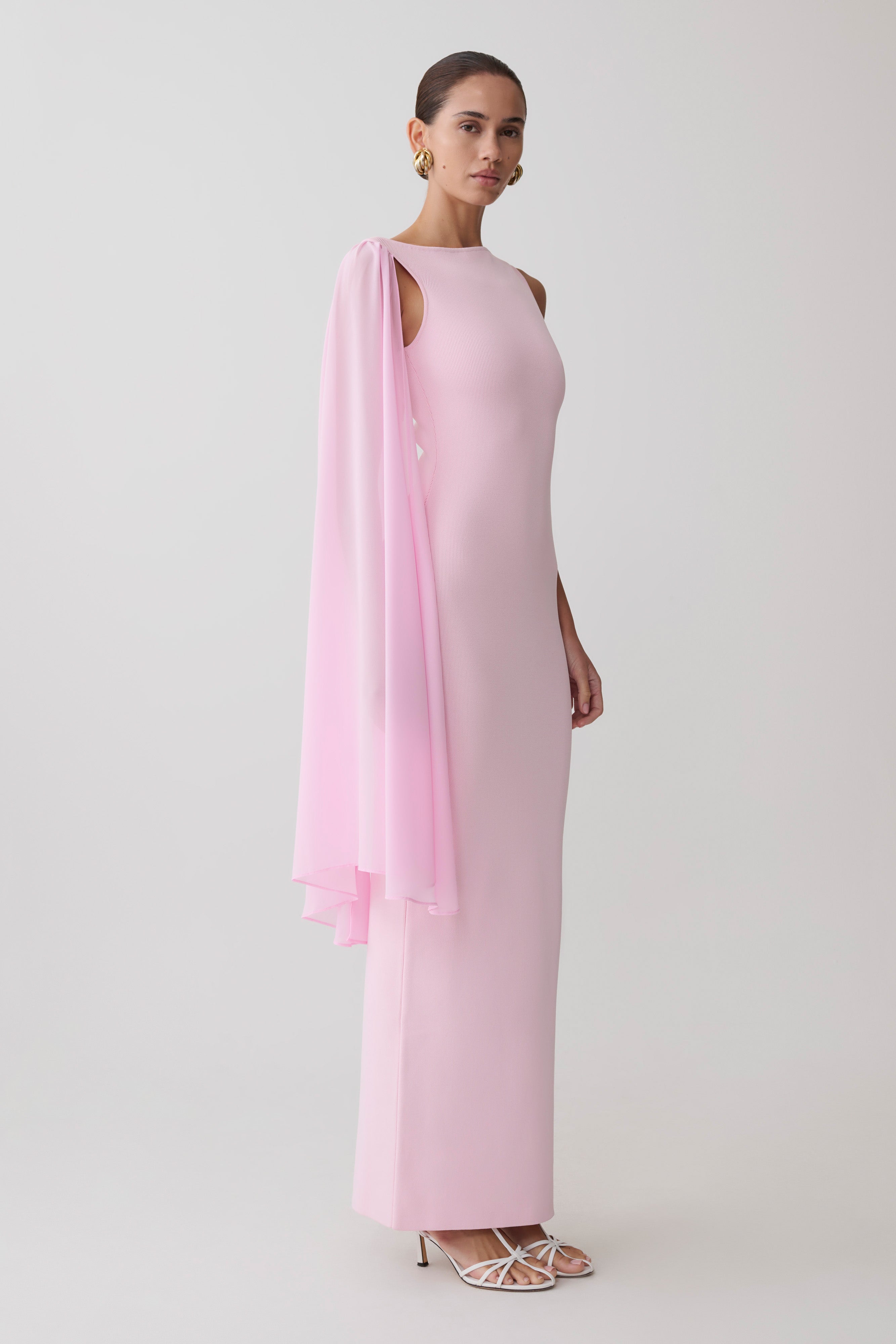 Farid Bandage Midi Dress With Chiffon - Baby Pink