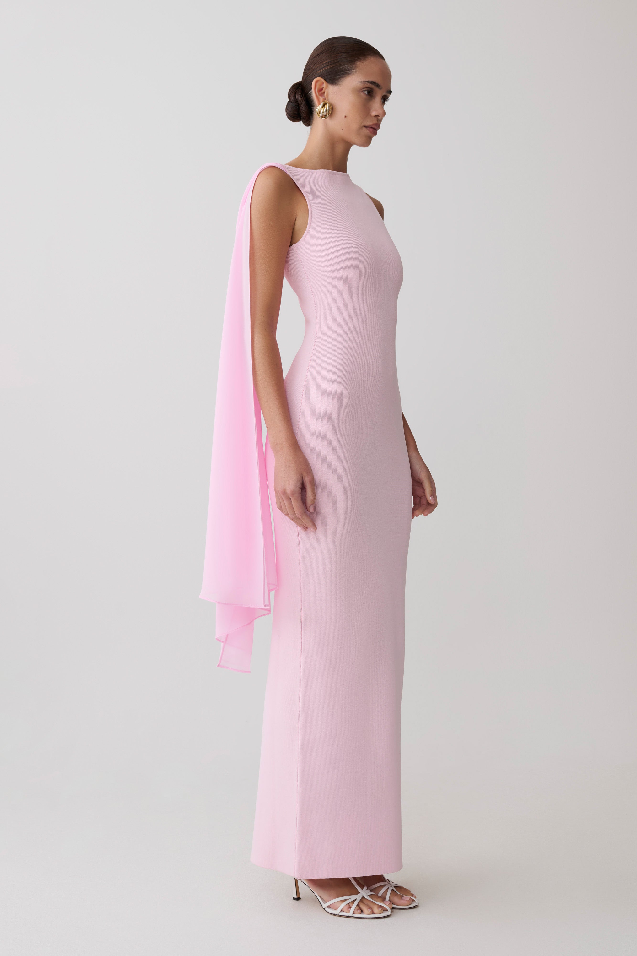Farid Bandage Midi Dress With Chiffon - Baby Pink