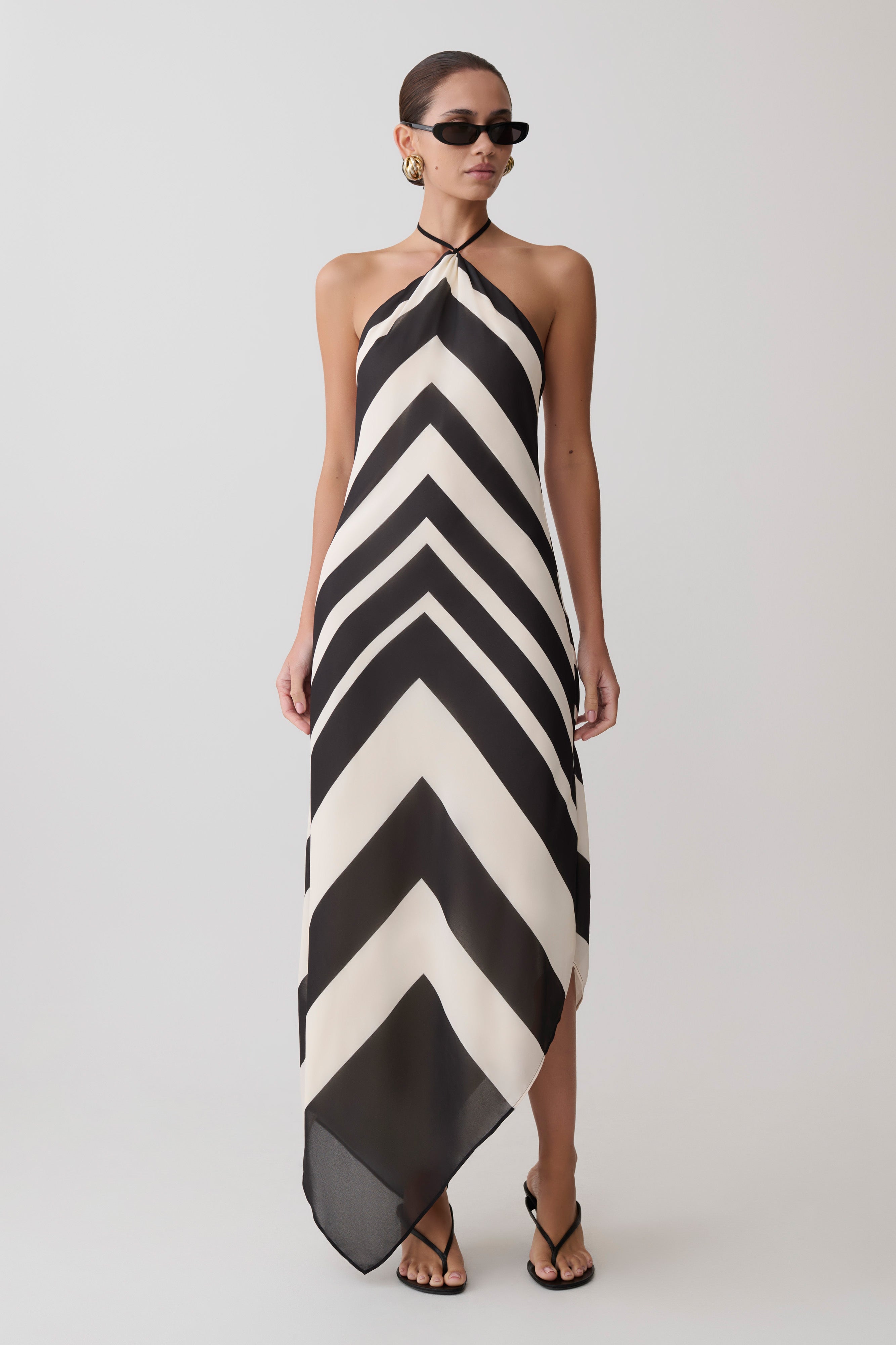 Hope Satin Halter Midi Dress - Black/White