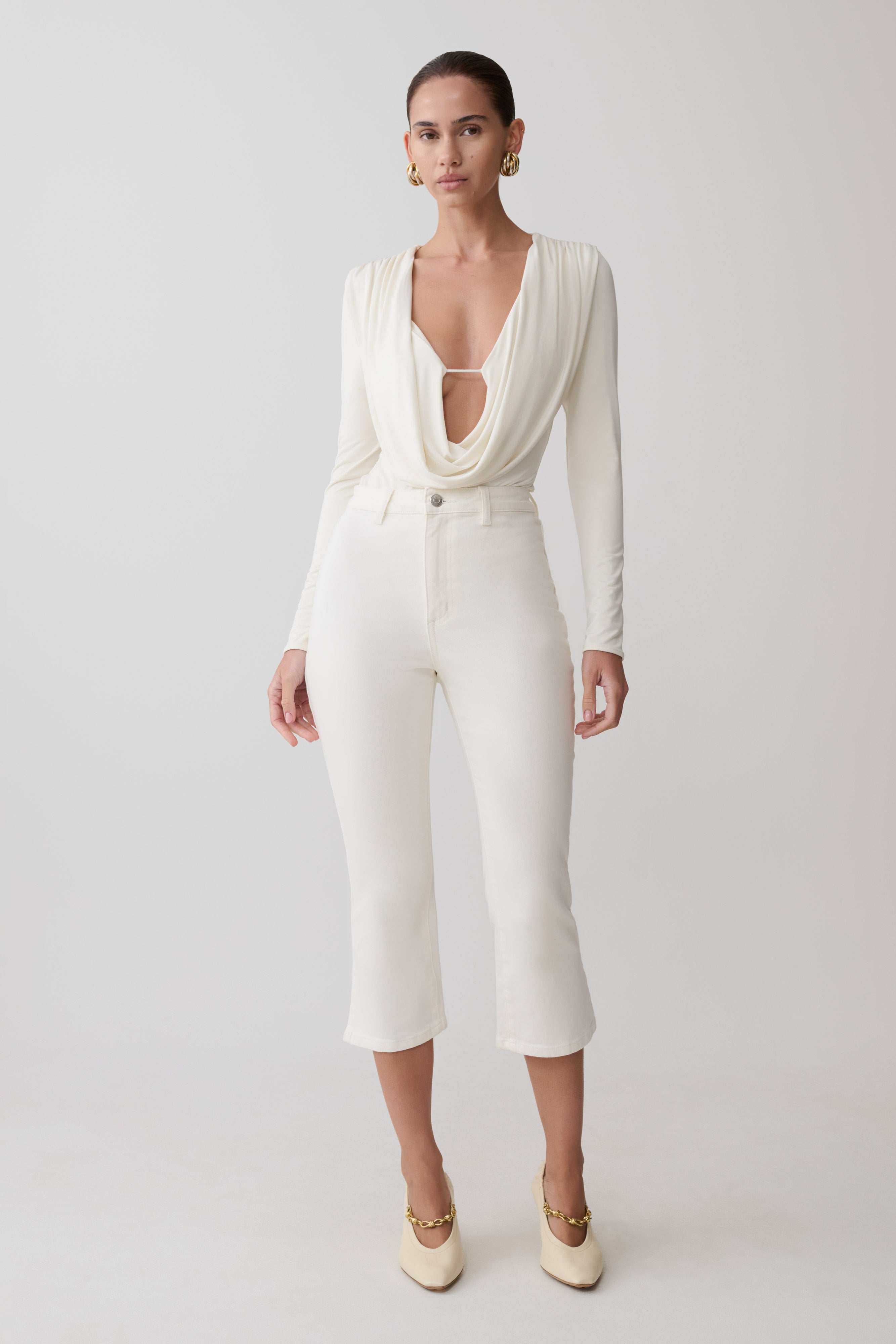 Mary Denim Capris - White