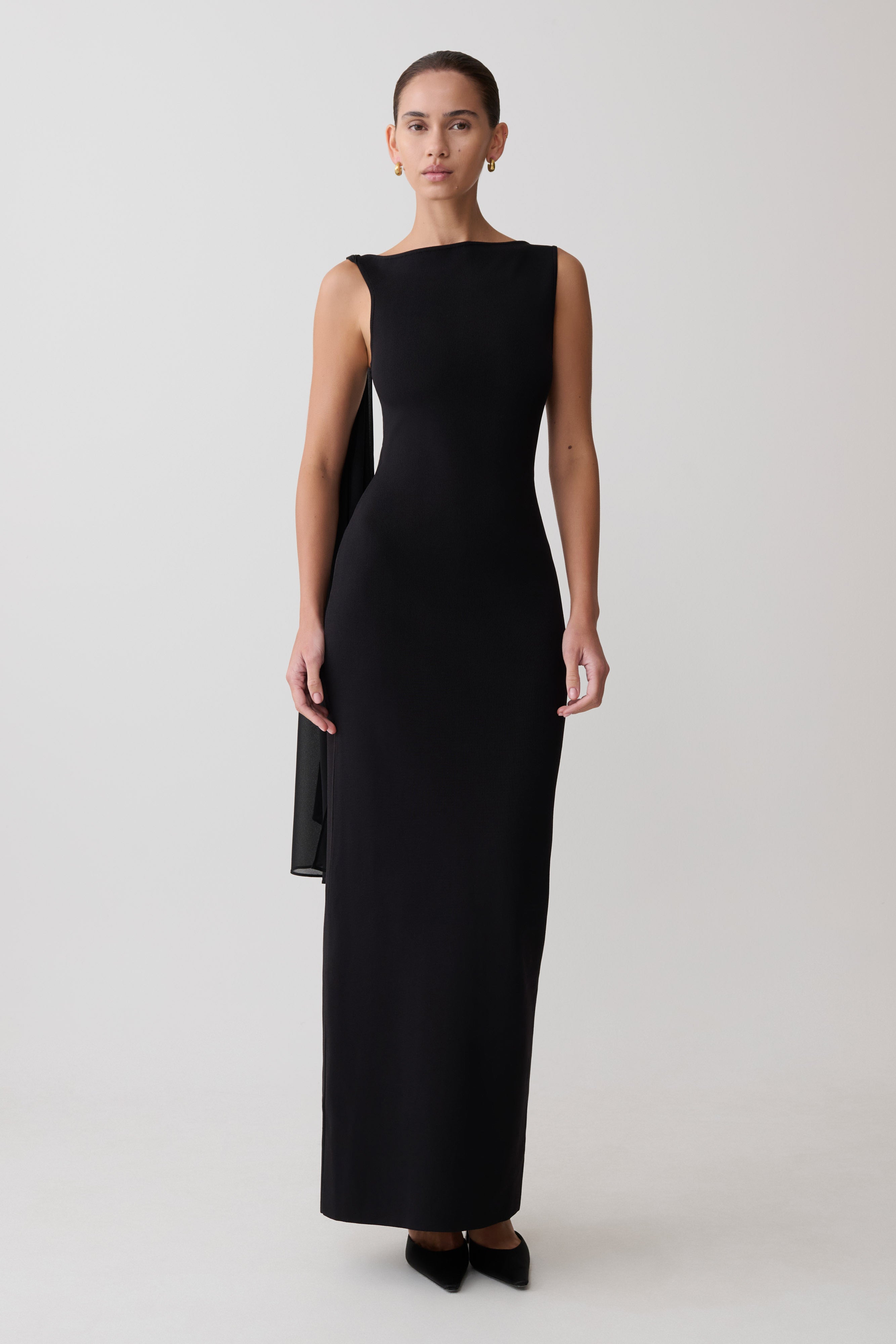 Farid Bandage Midi Dress With Chiffon - Black