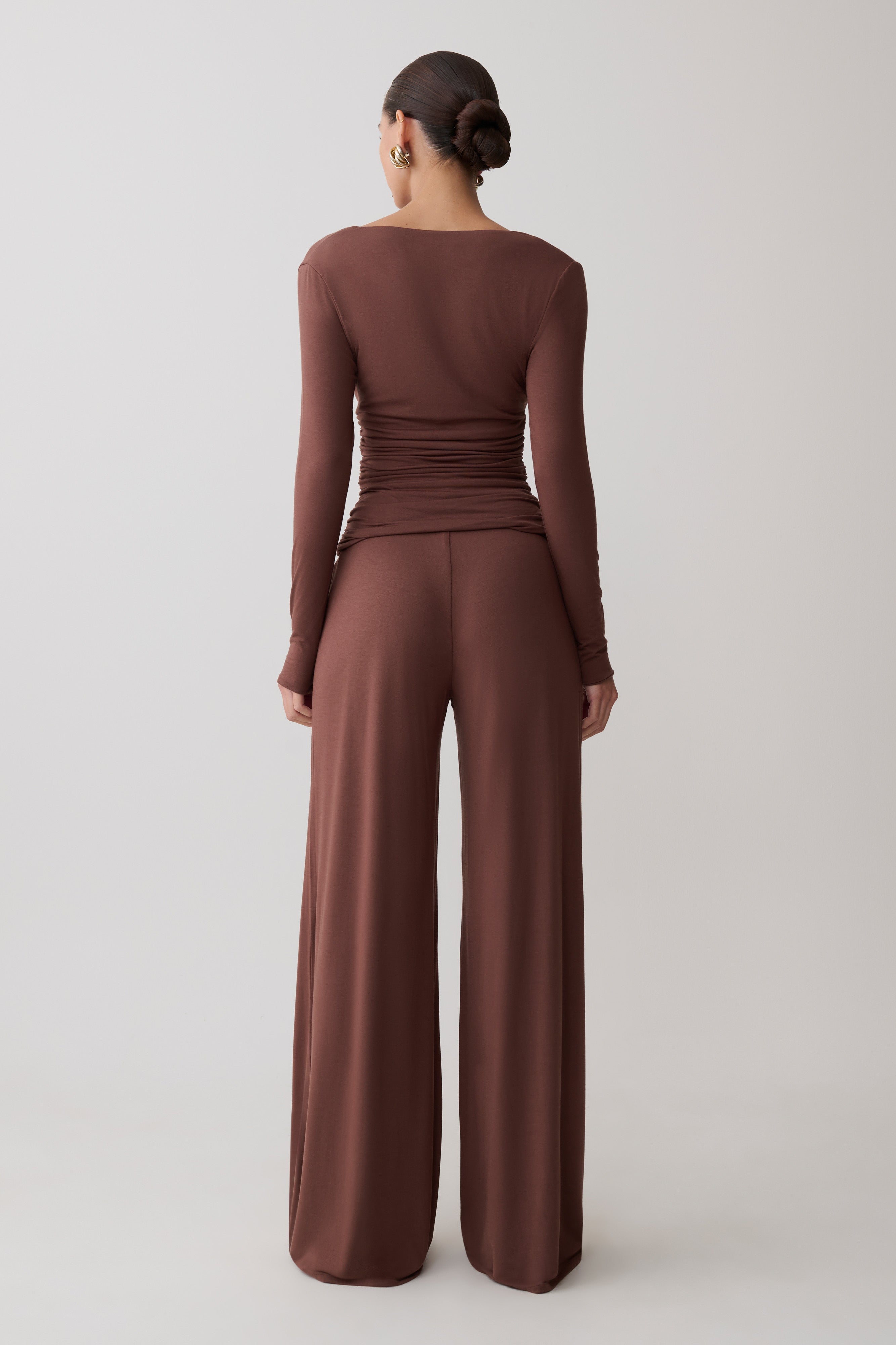 Dewi Wide Leg Modal Pants - Chocolate