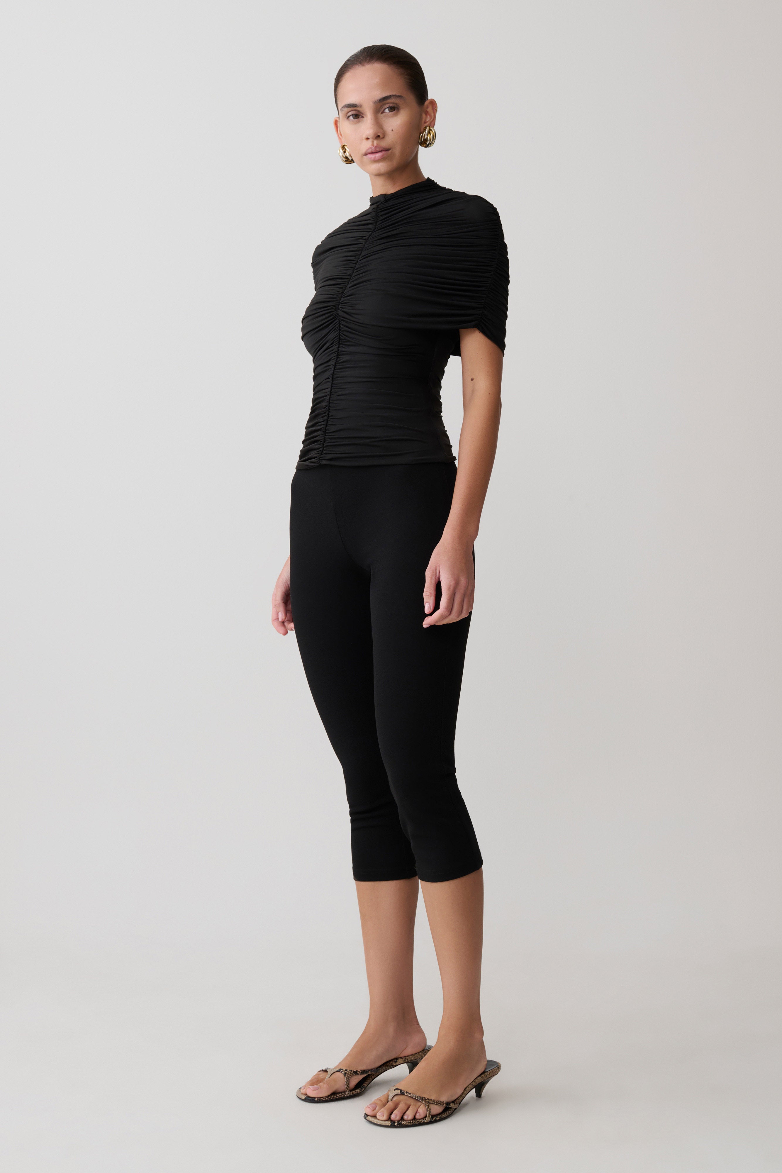 Linh Slinky High Neck Gathered Top - Black