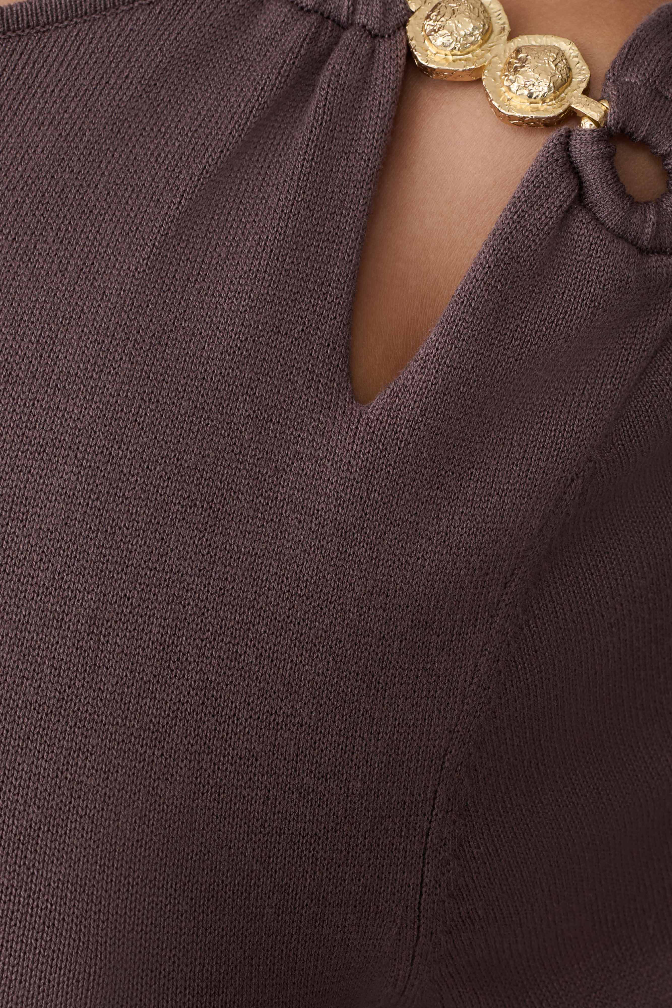 Cresida Knit Long Sleeve Mini Dress With Hardware - Peppercorn