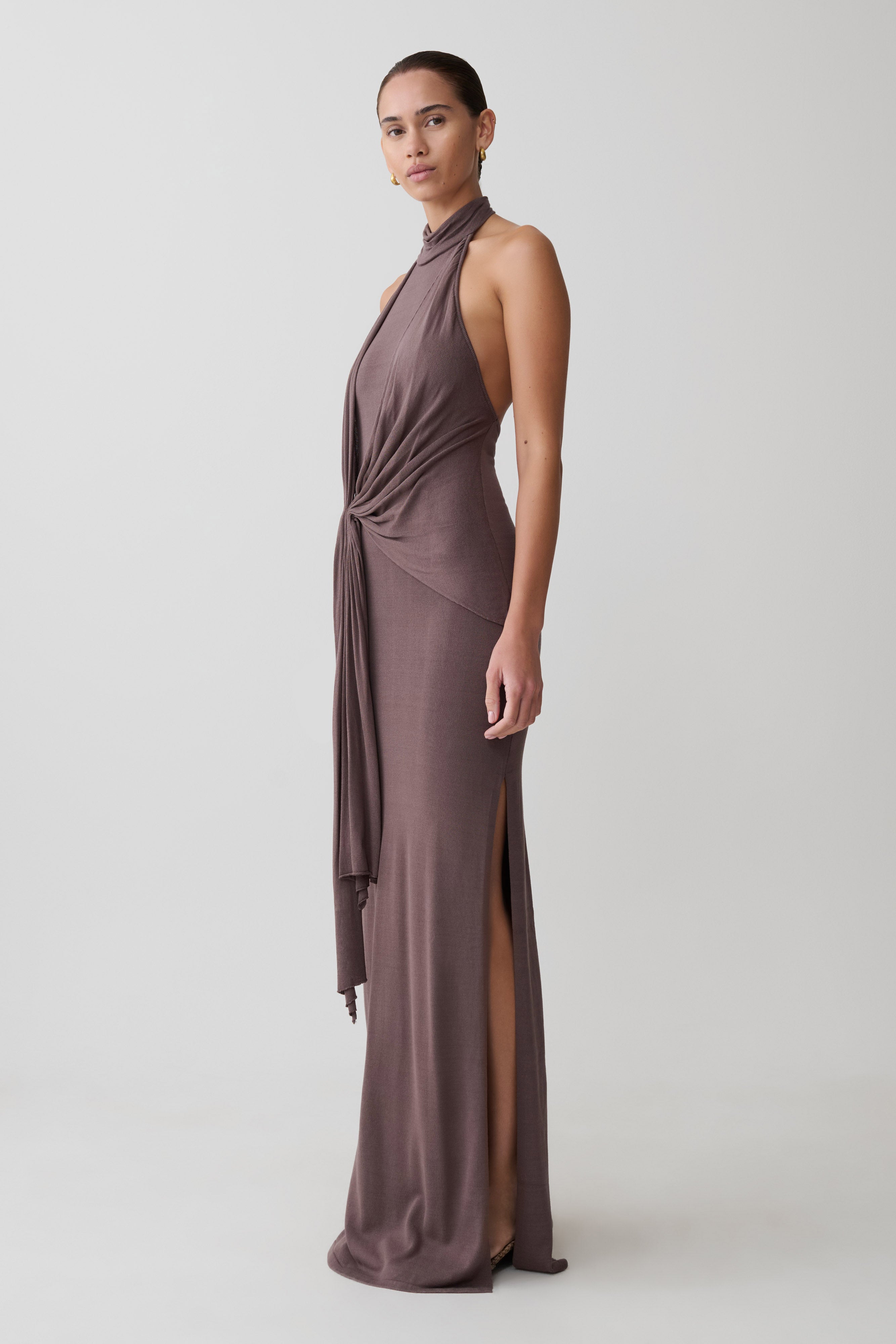 Cindylou Halter Knit Maxi Dress - Peppercorn